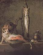 Jean Baptiste Simeon Chardin Two cats salmon mackerel France oil painting artist